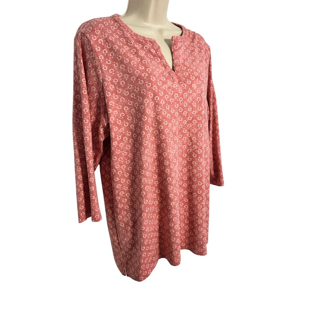 Pink L.L. Bean 3/4 Sleeve Long T-shirt with Tiny Apples Women's 1X